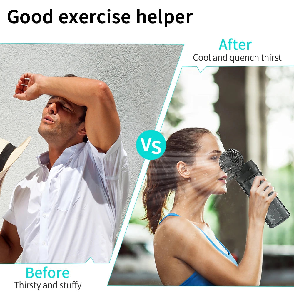 2-In-1 Plastic Water Bottle With Fan Including 3 Different Speeds
