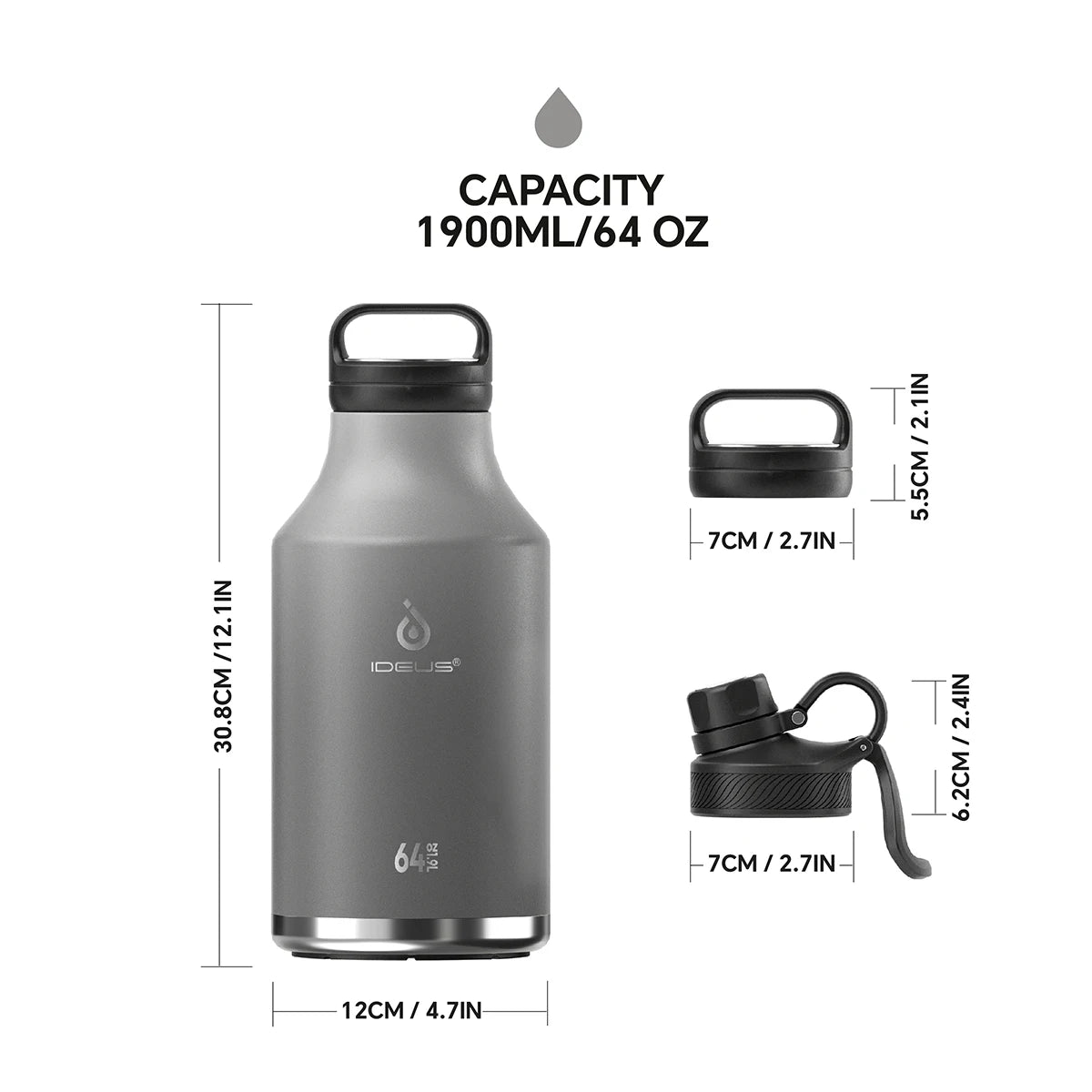 64oz Stainless Steel Insulated Sports Water Bottle